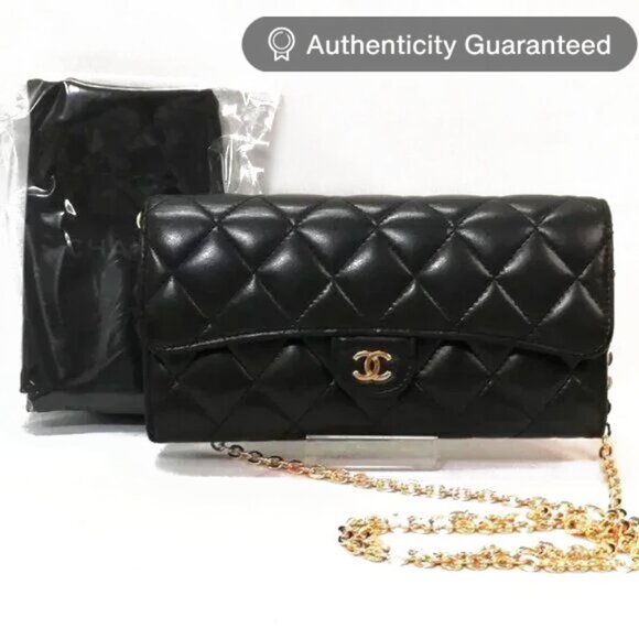 CHANEL Handbags - CHANEL CC Timeless Wallet Lambskin Leather Black Gold Crossbody Bag